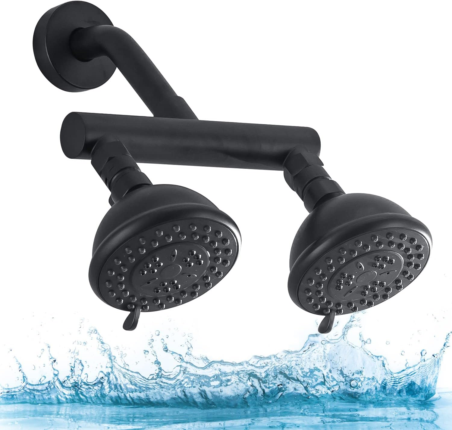 High Pressure Double Shower Head Set with Shut-Off Valve and Brushed Nickel Finish