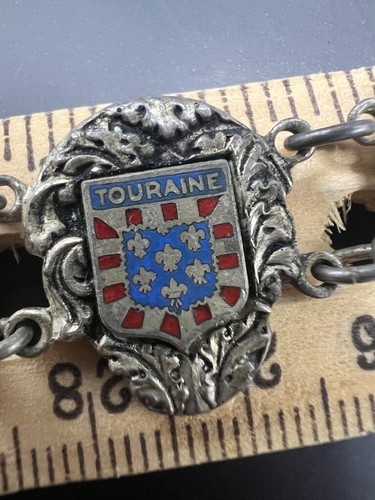Vintage French Heraldic Souvenir Bracelet AR Lyons Sterling Silver Enamel Shield - Picture 10 of 22