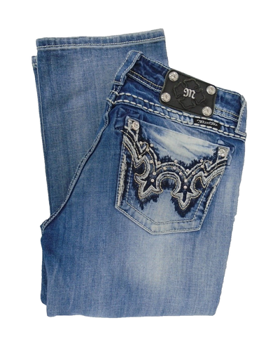 Miss Me Jeans JE5307612 Crop Bling Rhinestones Stretch Woman's Size 30 - Picture 4 of 11