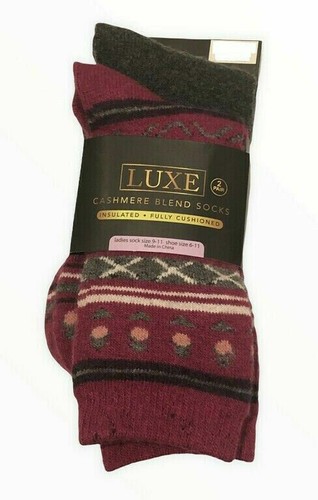 Calze donna misto cashmere Fair Isle rosa scuro grigio isolato imbottito 2 paia - Foto 8 di 11