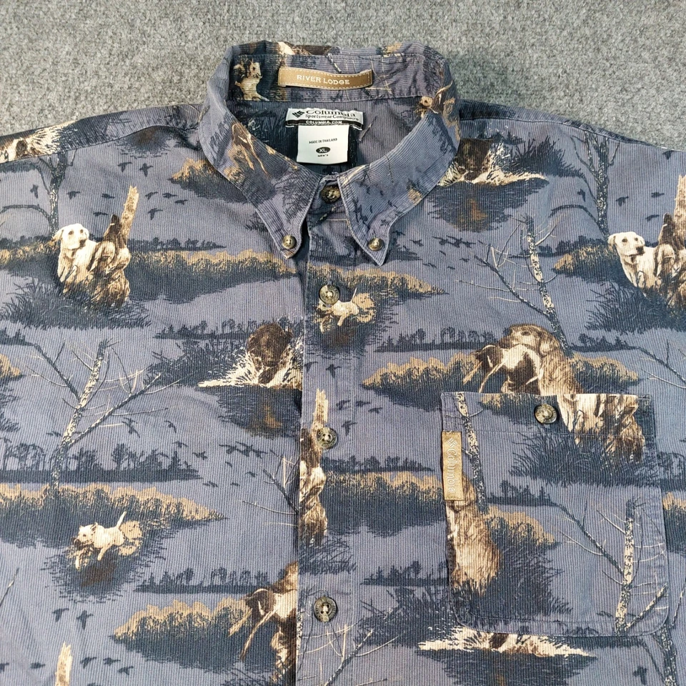 Camisa De Colección Columbia River Lodge Para Hombre XL Patrón Perro de Caza Botón Delantero Foto 4 de 4