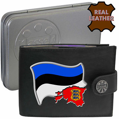 Estland Geldbörse Herren weiches Echtleder estnische Flagge Karte Geschenk Eesti Dose RFID
