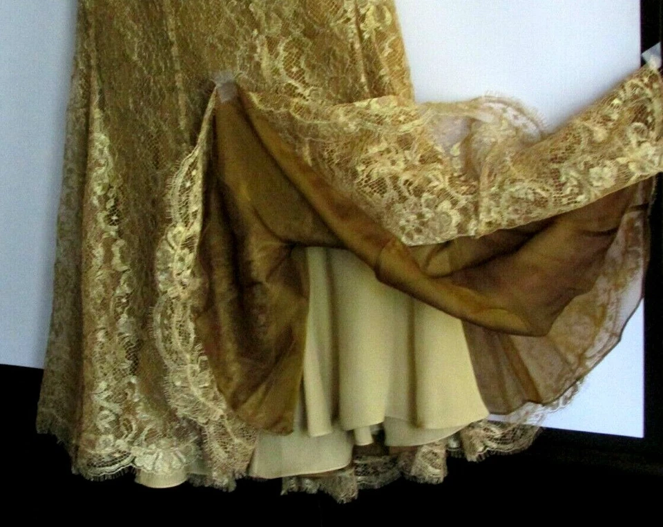 $1500 НОВЫЙ RALPH LAUREN ЧЕРНЫЙ ЯРЛЫК ИЗЫСКАННЫЙ КРУЖЕВНОЙ БЕЖЕВЫЙ МЕТАЛЛИЧЕСКИЙ ЮБКА РАЗМЕР 8 - Изображение 4 из 4