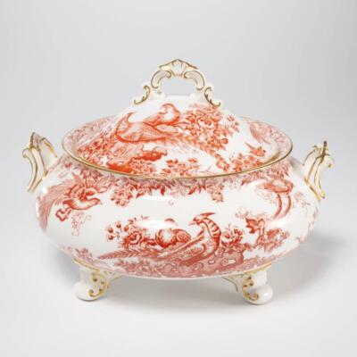 Royal Crown Derby Red Aves Orange Pheasant Round Soup Serving Tureen and Lid