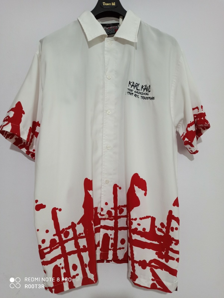 Rare Vtg 90's Karl Kani Button shirt flame Big Logo Size L