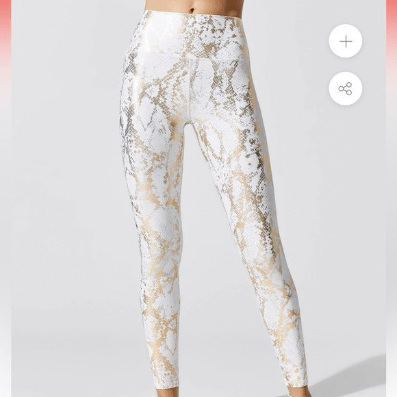 Carbon38 white gold metallic snake print leggings… - image 1