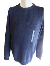 G.H.BASS  CO. Men's XL Cotton Blend Stretch Knit Crew LS Club Blue Sweater NWT