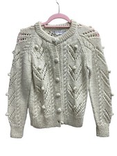 Vintage Cottagecore Fisherman Chunky Cable Knit Bobble Cardigan Sweater Small