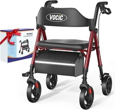 VOCIC Heavy Duty Folding 330lb Rolling Wide Seat Rollator Walker With 4 Wheels..