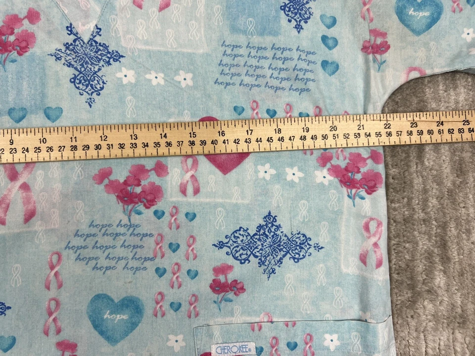 Cherokee Scrub Top Womens Medium Blue Work Wear Pink Ribbon Hope - Image 4 of 4