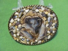 Vintage Western style Rocks  Rose Flower Design bronze Belt buckle