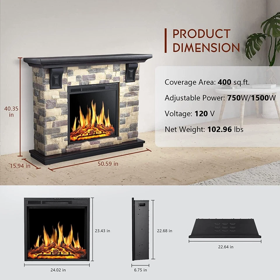Stone Electric Fireplace 50'' TV Stand with Remote,7 Flame, 750W/1500W,NJ08816 - Image 3 of 4