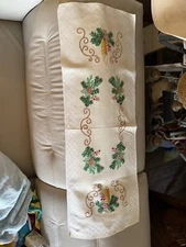 Wonderful Vintage German Runner Pine Sprigs Candles Berries Scrolls