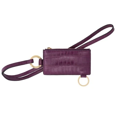 DOLCE & GABBANA DG Logo Croco Cuir Étui Sangle Sac Portefeuille Violet Or - Photo 1/4