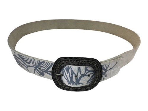 Clarion Pelle Cintura Uomo Bianco Vera Motivo Fibbia Unisex IN - Foto 3 di 5