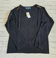 Women's Size Medium Karen Scott Luxsoft Button-shoulder Sweater In Black-NWT