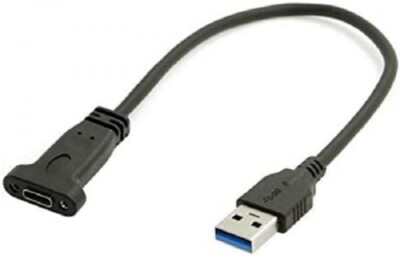 System-S USB Typ A 3.0 Stecker auf USB Typ C Buchse für Panel Mount Kabel 21cm