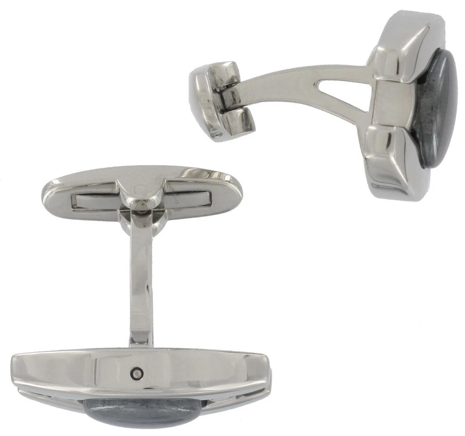 Rochet Hematite Cufflinks Whaleback Stainless Steel Round - Image 3 of 3