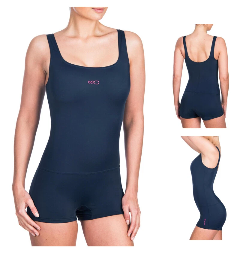 BADEANZUG SCHWIMMANZUG SCHWIMMER NAVYBLAU MIT BEIN 36 38 40 42 44 46 48 50 DAMEN - Bild 1 von 4