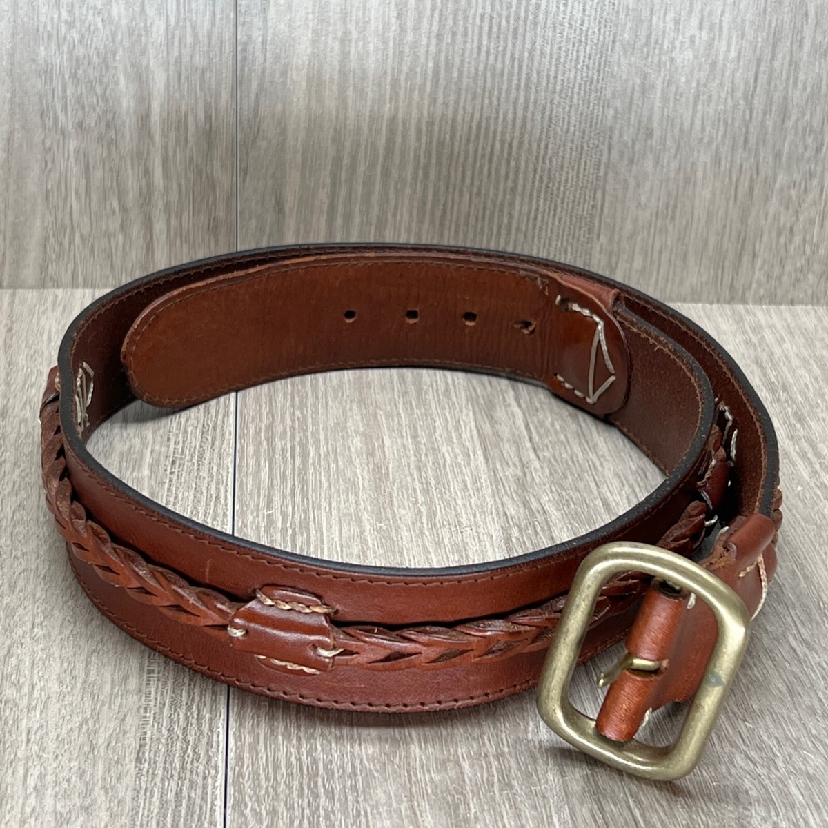 DKNY Belt Womens Sz 37.5 Genuine Leather Braided Trim Gold  display picture 2