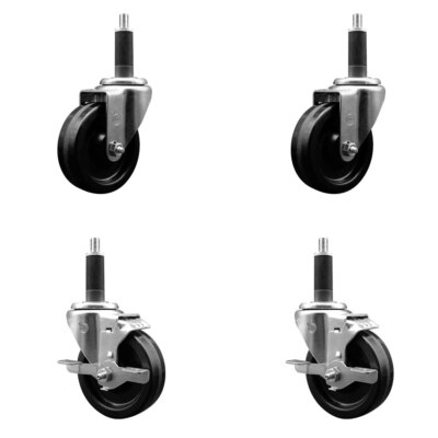 4 Inch Phenolic Wheel Swivel 1 Inch Expanding Stem Caster Set 2 Brakes SCC