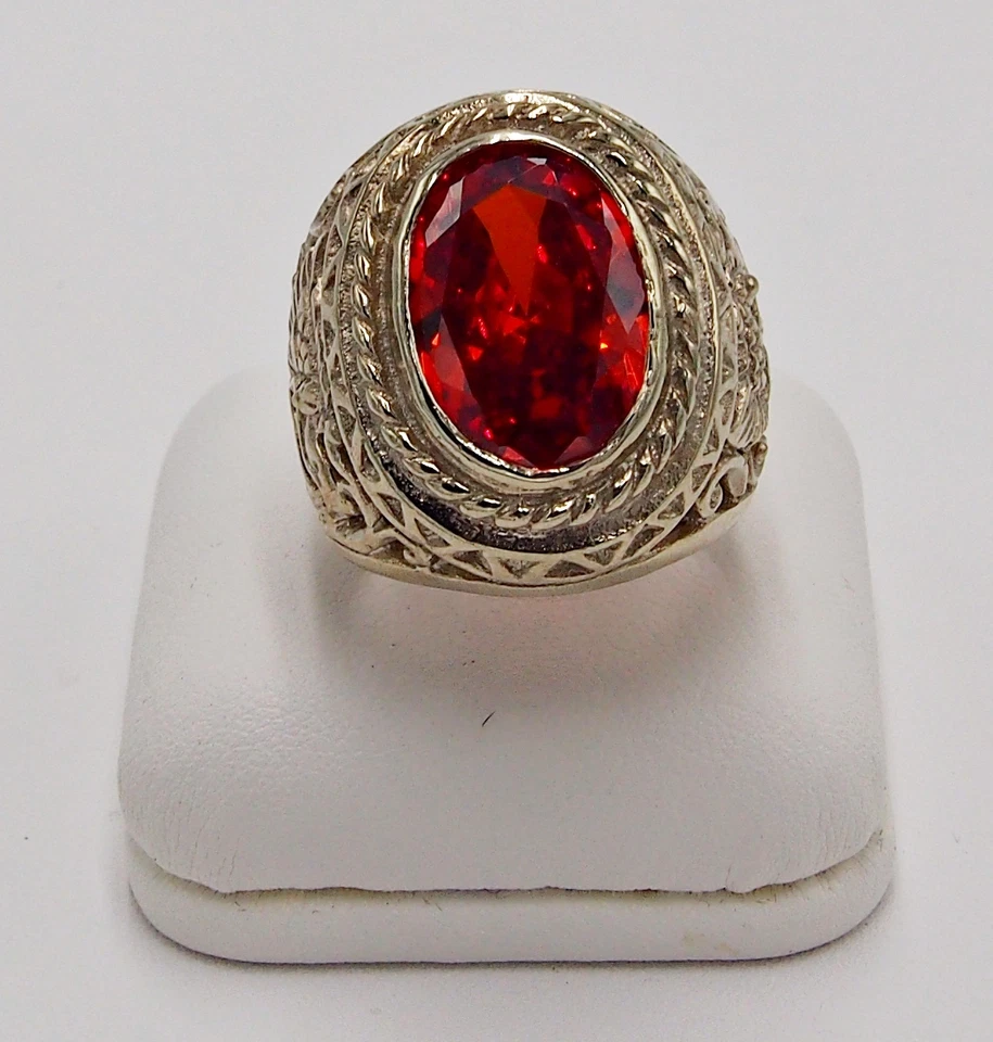 ANILLO HOMBRE ROJO NARANJA ZAFIRO BRONCE PLATA PIEDRA SOLITARIO GARUDA BIKER TALLA 9.75 Foto 2 de 4