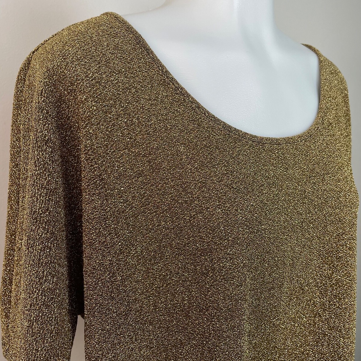 Express Top Small Gold Metallic Sparkle Short Sleeve Blouse