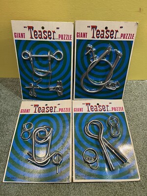 4 Sealed 1960’s Giant Teaser Metal Ring Puzzle IQ Brain Teaser Toy Lot ...