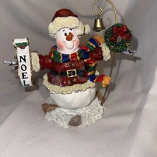 Snowman with Wreath and NOEL Sign. 5” Tall.  Resin