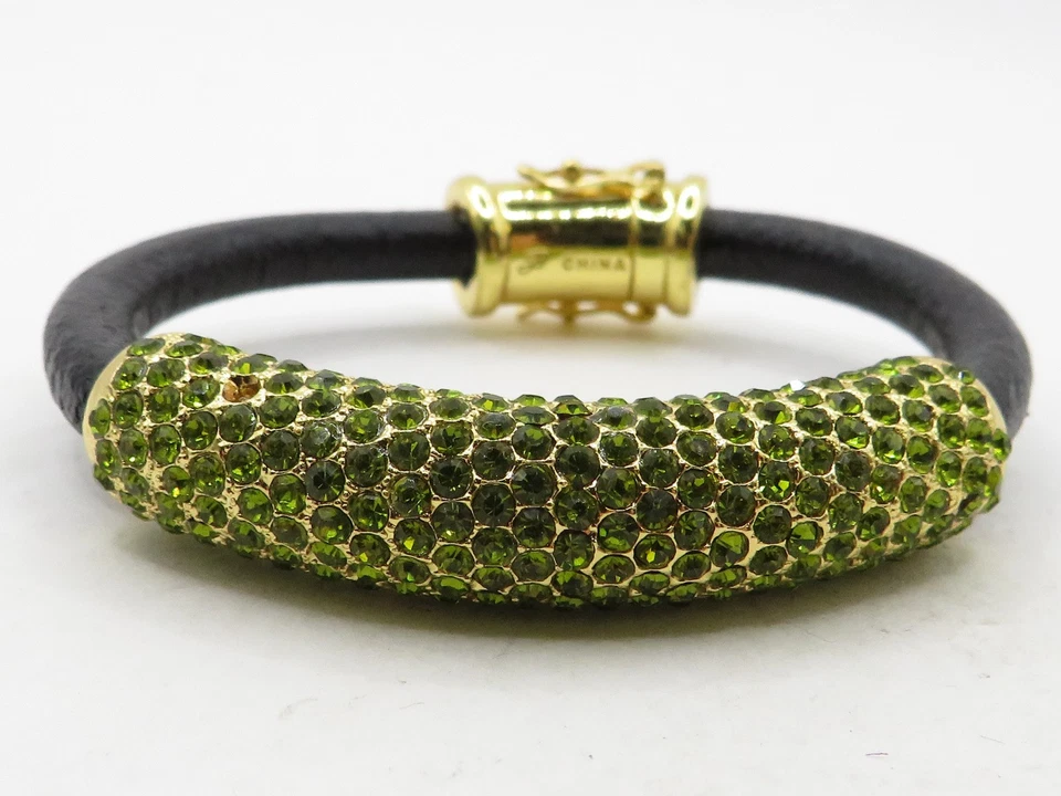 2pc LOT OF VINTAGE JOAN BOYCE  BRACELETS w/ YELLOW & GREEN RHINESTONES - Image 2 of 4