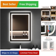 36x24 LED Bathroom Mirror with Lights   Anti-Fog, Dimmable, Backlit  Front L...