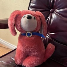 Vintage 1960 s Plush Stuffed Pink/Red Dog