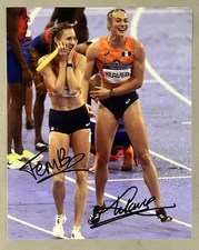 Lieke Klaver & Femke Bol Hand Signed 10x8 Holland Olympic Relay Athletics Photo