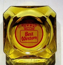 Best Western Vtg Glass Ashtray Yellow Square Hotel Memorabilia Collectible