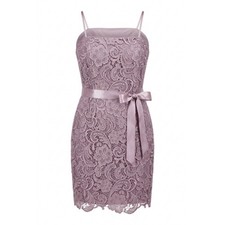 Adrianna Papell Dress Women 8 Purple Lace Sheath Spaghetti Strap Belted Party