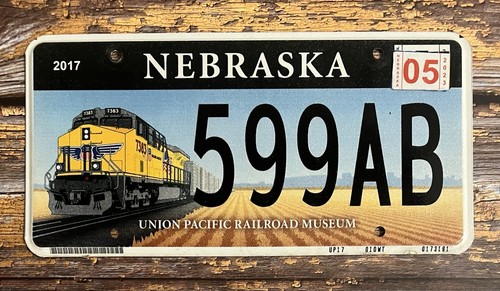 2017 Nebraska Union Pacific Railroad Museum License Plate 599AB w/ 2023 Tag