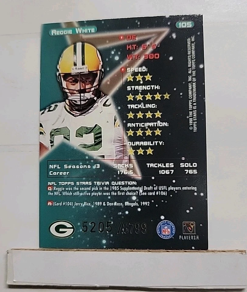 1998 Topps Stars Reggie White #105 Bronze #'d 5205/8799 HOF Green Bay Packers I1 - Image 2 of 2