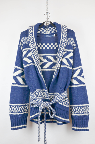 Cárdigan Ralph Lauren Jacquard con Cinturón - Envoltura Tejida Geo Rayas De Colección Boho - M - Imagen 2 de 12