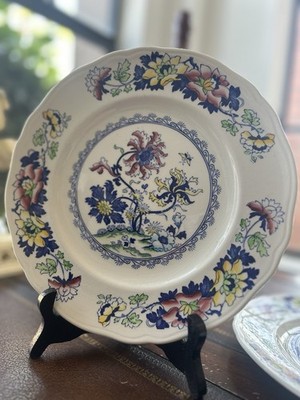Enoch Wedgwood Tunstall Old Canton Polychrome Dinner Plates Pair 10 Inch England