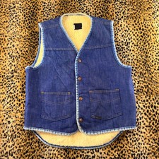 Vintage Roebucks Sears Denim Sherpa Lined Vest Blue 70s Western Mens Medium
