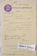 1894 Austin, TX. billhead/ Receipt Executive Dept. Comptroller Jno. D. McCall