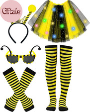 5Pcs Light up Bee Costume Accessories for Women, LED Yellow Tutu Skirt, Bopper A