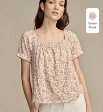 Lucky Brand Square Neck Floral Peasant Top Women Large Cream Prairie Fairy