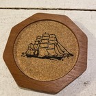 Vintage Set Of 4 Styson Wooden Coaster With Cork - Ship Frigate Pictured — photo 2
