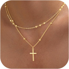 Cross Necklace for Women Dainty 14K Real Silver Gold Plated Layered Cross Pendan