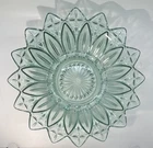 Vintage Federal Glass Green Flower Petal Serving Bowl Iridescent Carnival 10”
