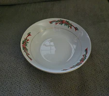 Vintage TIENSHAN Poinsettia and Ribbons 9.25” Serving Bowl China
