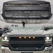 Front Bumper Grille For 2016-2018 Silverado 1500 Black Grill w/Letter /LED Light