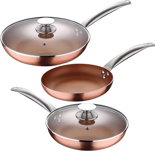 MAXELLPOWER JUEGO DE 3 SARTENES ANTIADHERENTES 2 TAPAS COLOR COBRE COPPER PAN AP - Imagen 3 de 6