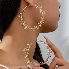 Hoop Earrings for Women Leaf Flower Gold Color Big Circle Earring New Style